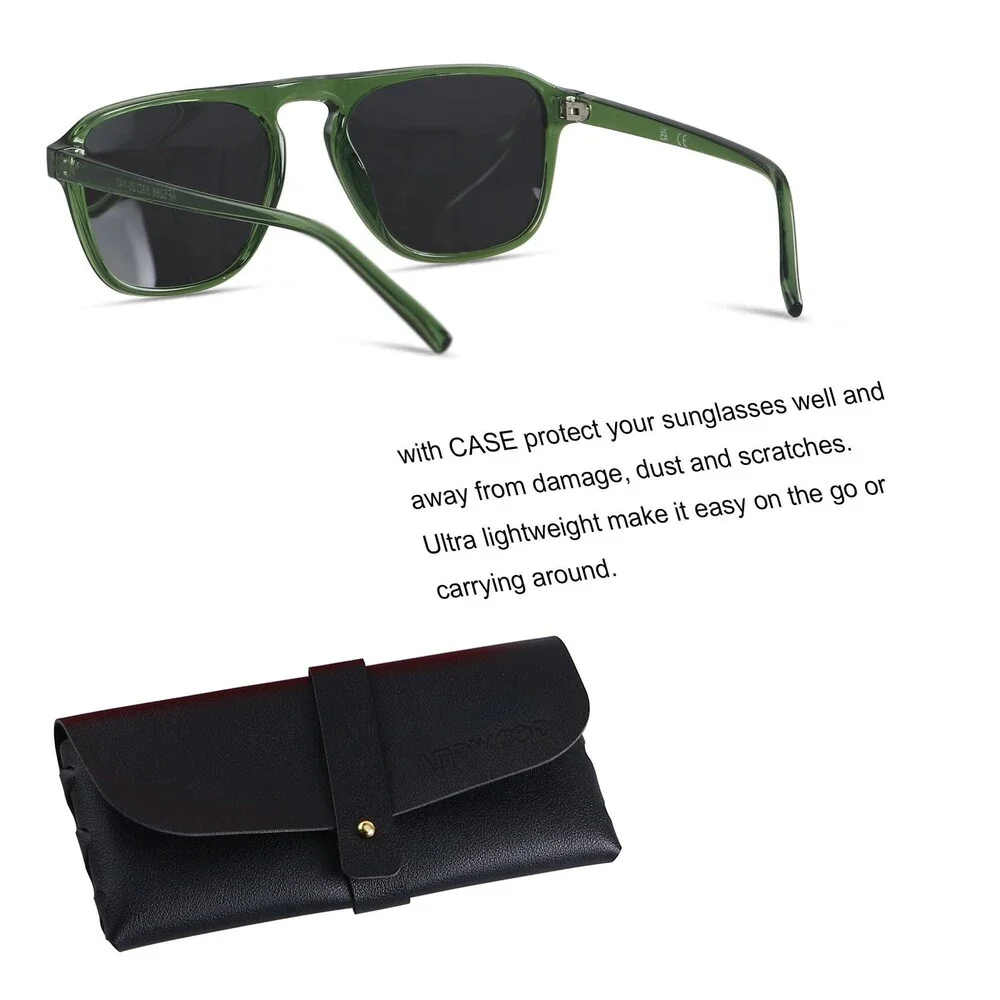 ANDWOOD Men's Green Square Aviator Sunglasses Polarized UV Protection Sun GREEN